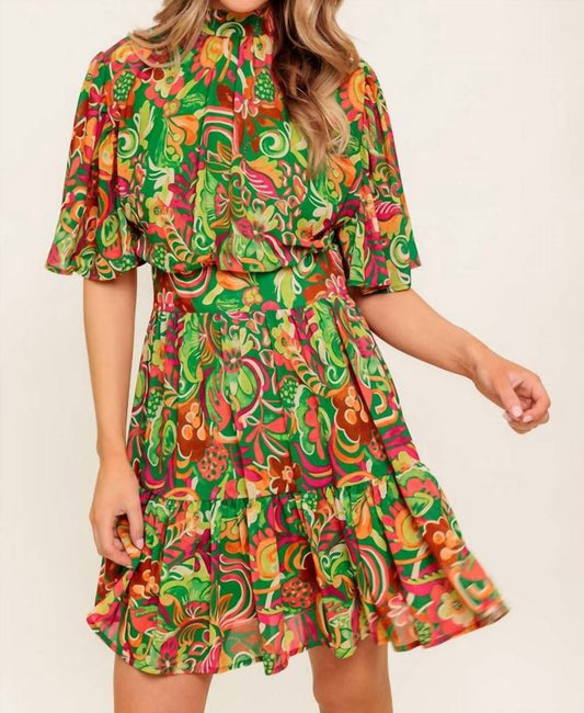 Flying Tomato - Patterned Woven Mini Dress