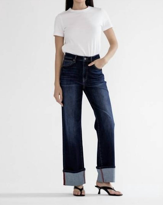 Mica Denim - Women's High Rise Wide Leg With Cuffed Hem Jeans