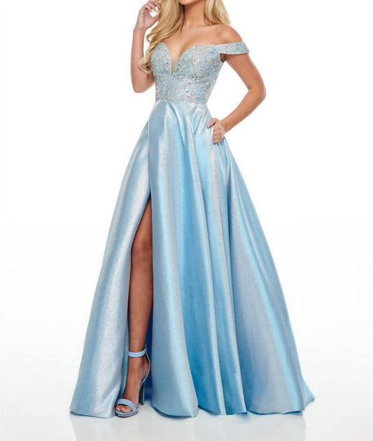 Rachel Allan - Off-the-shoulder A-line Prom Gown With Ab Crystals
