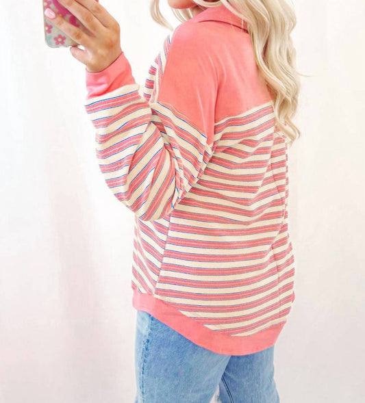 Shewin - Collared V Neck Drop Shoulder Top