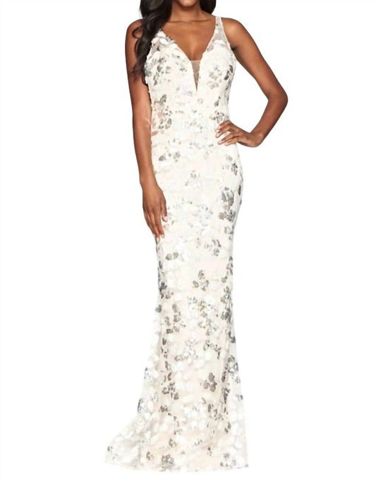 Faviana - Long V-Neck Sequin-Pattern Prom Dress
