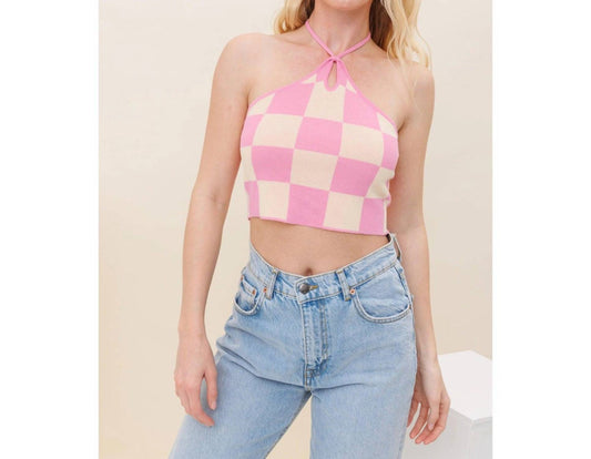 Checkered Print Knit Halter Top