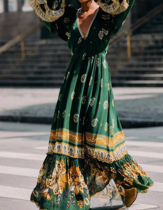 Farm Rio - Ayla Long Sleeve Ruffled Maxi Dress