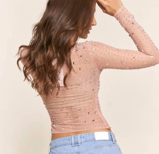 J.Nna - Jolie Long Sleeve Mesh Jewel Top