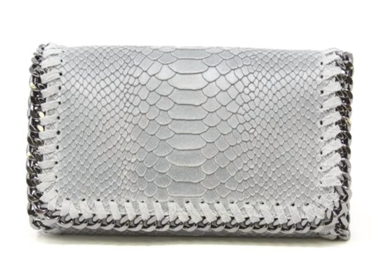 German Fuentes - Women's Snake Embossed & Chain Handbag