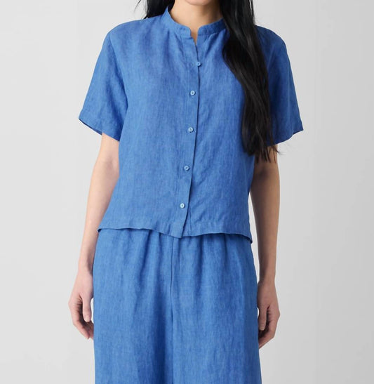 Eileen Fisher - Washed Organic Linen Délavé Band Collar Shirt
