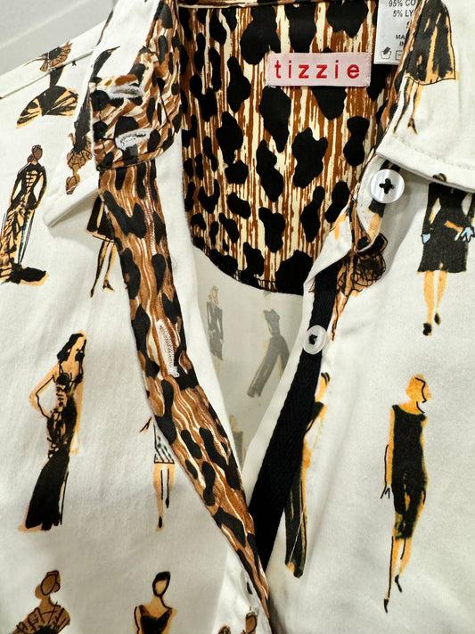 Tizzie - Women's Long Sleeve Cheetah Print Button Up Top