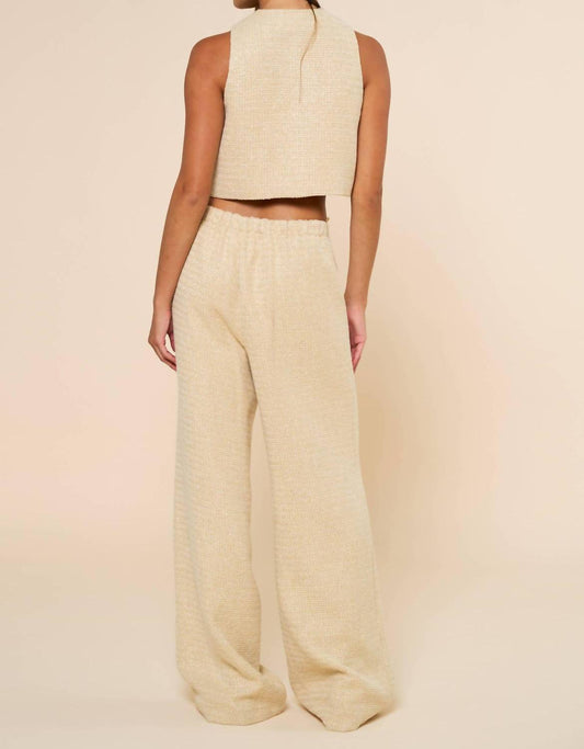 Lalavon - Sleeveless Tweed Cropped Top & Wide Leg Pants Set