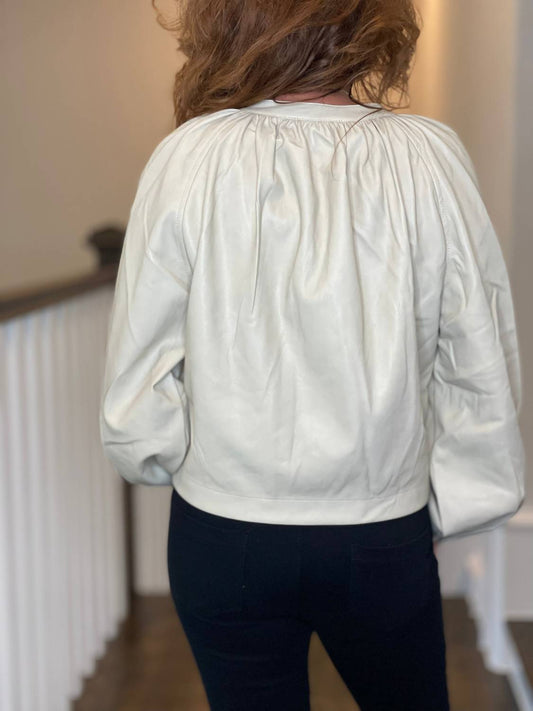 Dolce Cabo - Vegan Leather Button Down Peasant Top