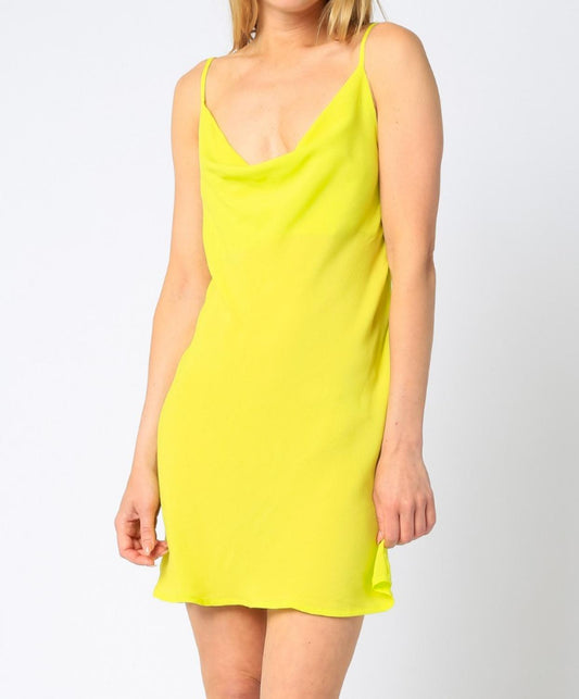 Olivaceous - Neon Cowl Neck Mini Dress