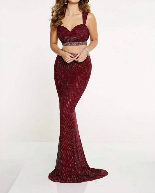 Panoply - Women's Long Rhinestone Net Mermaid Dress