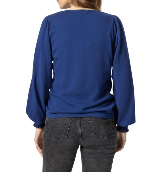 Lilla P - Cotton Cashmere Puff Sleeve V-Neck Sweater