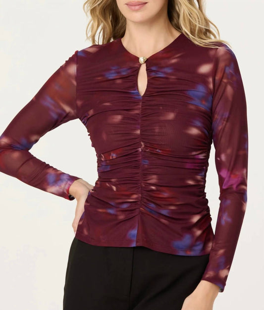 Astr - Yasmine Floral Mesh Ruched Top