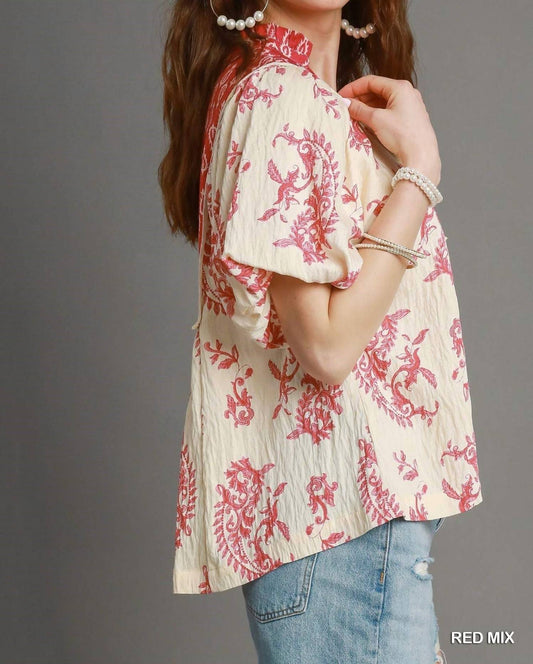 Umgee - Mixed Print Red Boho Top