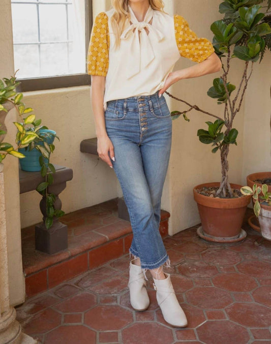 Voy - Sweetheart Tie Front Neck Suede Top