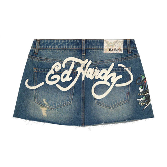 Ed Hardy - Women's Panther Dagger Denim Mini Skirt