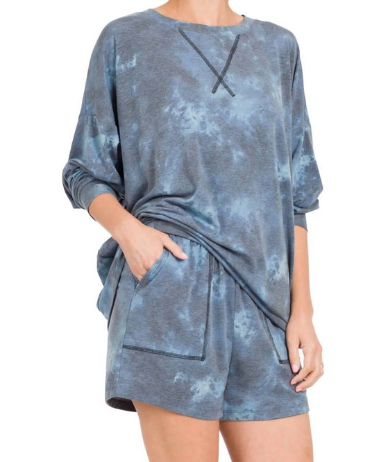 Zenana - Tie Dye Oversized Pullover And Shorts Set