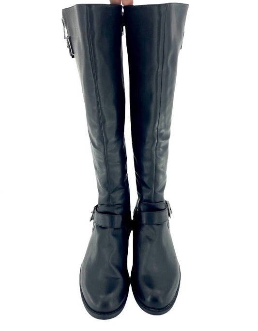 Mia - Women's Cascaded Vegan Leather Buckle Strap Tall Riding Boots