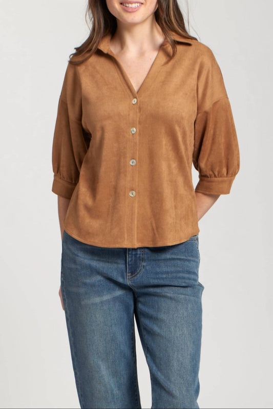 Apny - Faux Suede Blouson Blouse