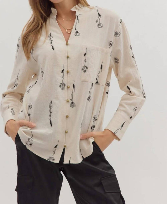 Entro - Botanical Embroidery Long Sleeve Top