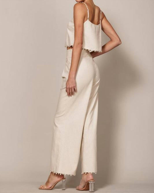 Eb Luxe - Lara Pearl Trim Crop Top And Wide Leg Pant Set