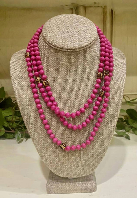 Bosuk Jewlery - Women's Long Beaded Necklace With Leopard Accent