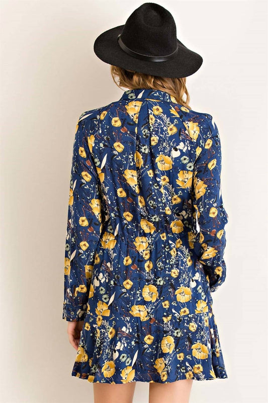 Entro - Floral Print Button Down Mini Dress