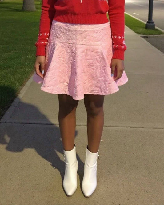 Entro - Solid Textured Flare Mini Skirt