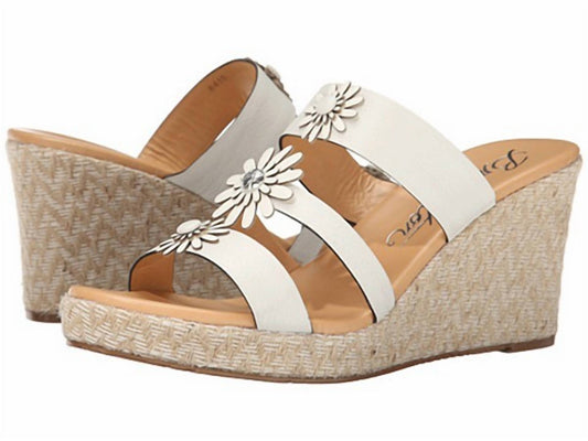 Brighton - Dandy Daisy Ivory White Leather Strappy Slip On Wedge Sandal Shoe