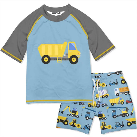 Millie Loves Lily - Boys Swim Truck Short-Sleeve Rash Guard Set