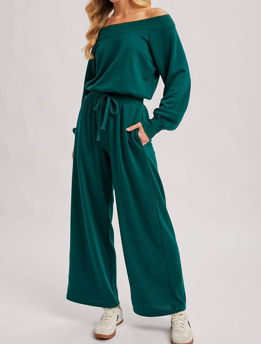 Bluivy - Wide Neck Off the Shoulder Knit Jumpsuit