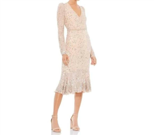 Mac Duggal - Sequin Dress With Embellished Hemline And Belt