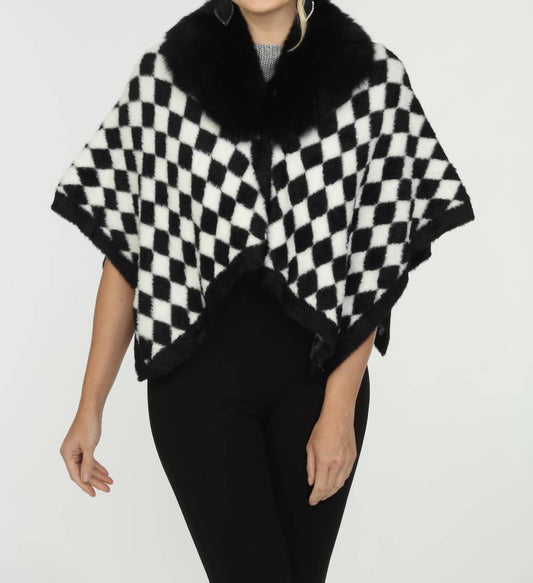 Oolala - Boho Chic Check Fur Collar Cape