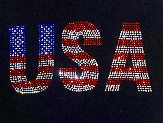 Crystallized By Sparkle - Usa Stars & Stripes Rhinestone V-neck Tee