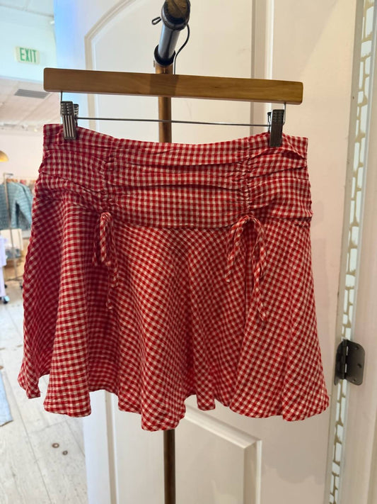 Lena - Women's Bow Front Detail Gingham Flare Mini Skirt