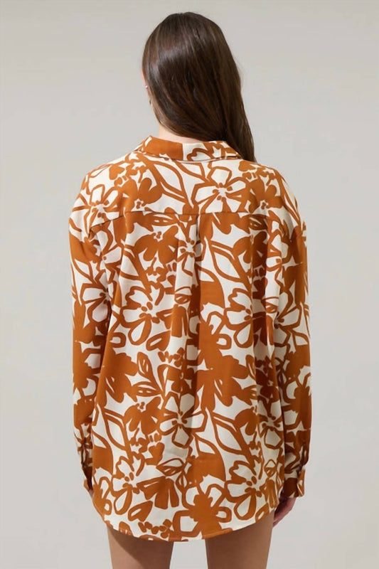 Sugarlips - Marida Caramel Floral Dalton Boyfriend Button Down Shirt