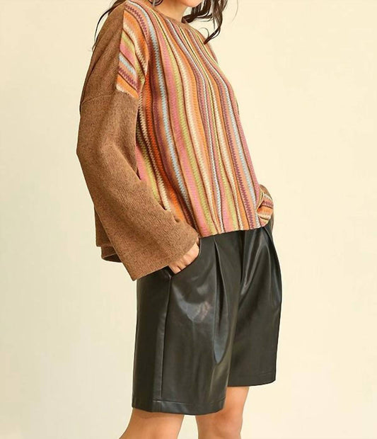 Gigio - Novelty Knit And Solid Knit Mixed Loose Top