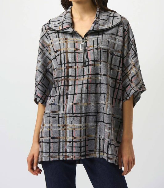Joseph Ribkoff - Sweater Knit Plaid Print Boxy Top