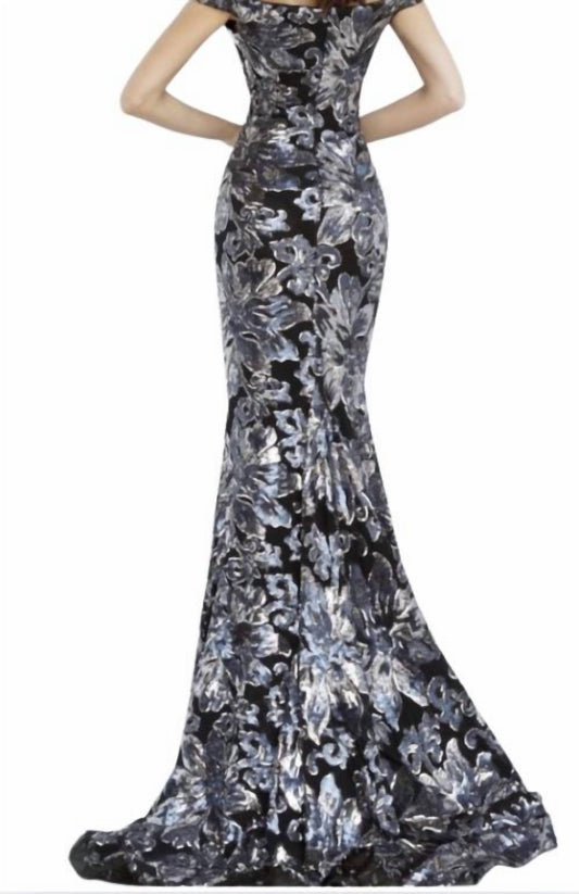 Jovani - Floral sequin off the shoulder gown