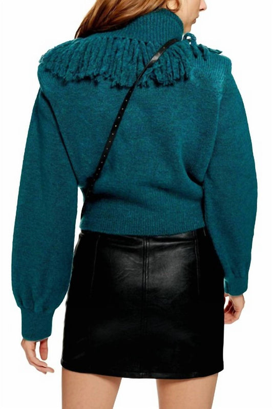 Topshop - Rock It Fringe Turtleneck Cropped Sweater