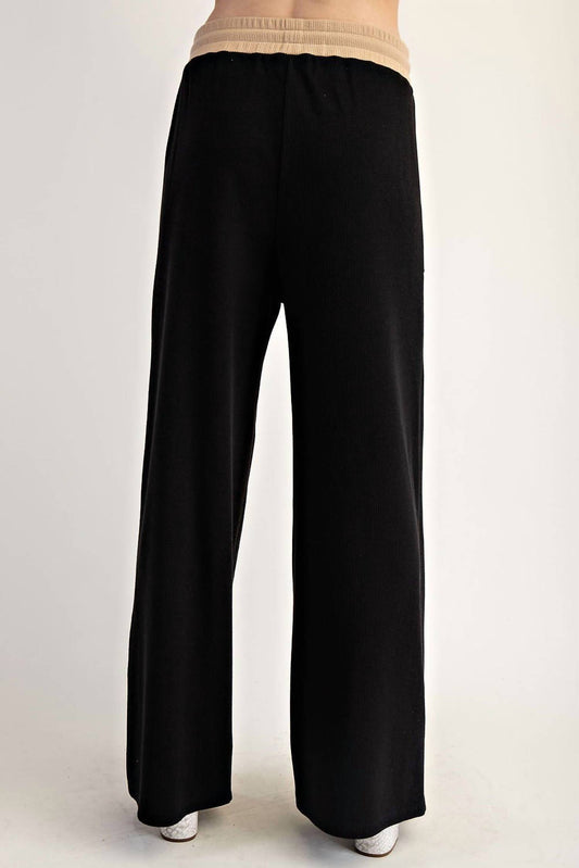 Ee:Some - Contrast Waist Straight Leg Pants