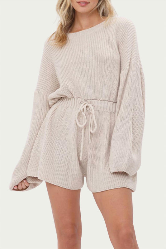 DRAWSTRING-WAIST RIBBED-KNIT ROMPER