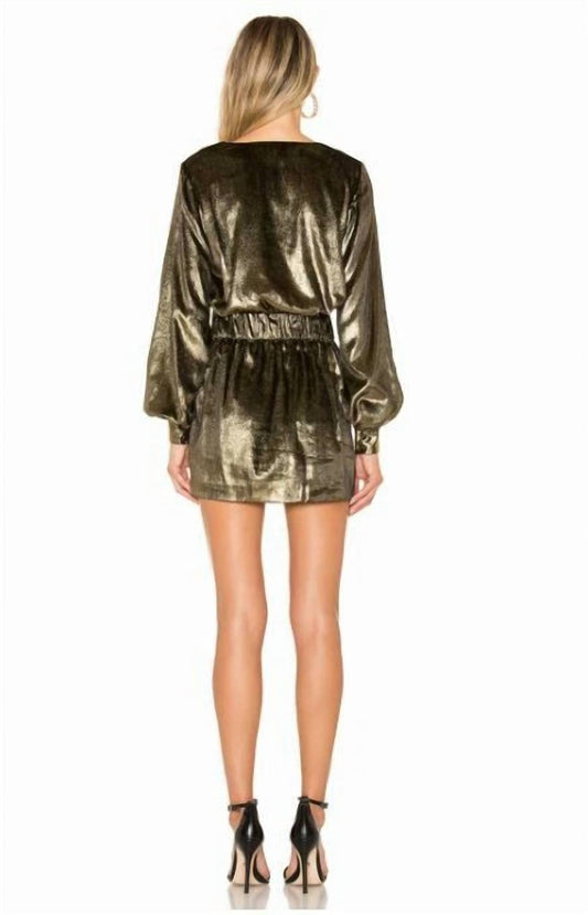Frame - Velvet Long Sleeve V Neck Short Metallic Mini Dress