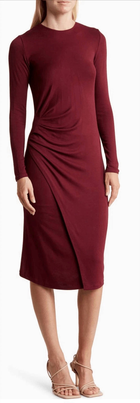 Vince - Gathered Long Sleeve Midi Dress