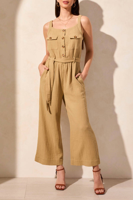 Tribal - Cotton Gauze Belted Jumpsuit