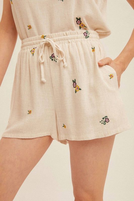 Hem & Thread - Penelope Floral Embroidered Shorts