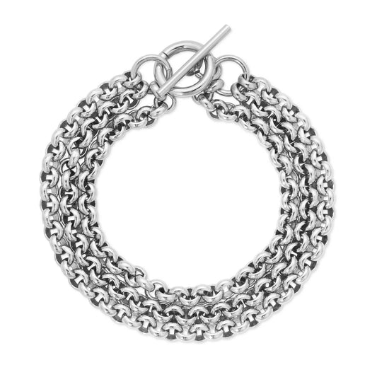 Eklexic - Women's Triple Micro Royal Chain Toggle Bracelet