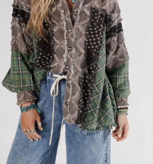 Pol - Long Sleeve Contrast Textured Shacket