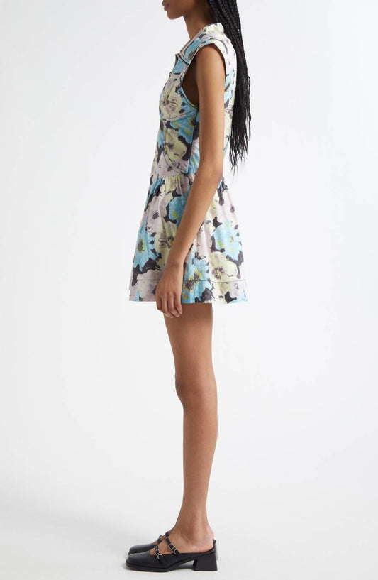 Ganni - Floral Zip Front Organic Cotton Mini Dress
