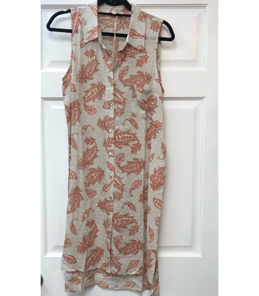 Mystree - Women's Swiss Dot Paisley Sleeveless Shirt Dress